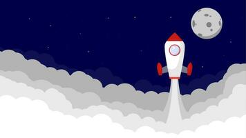 Space ship Rocket launch in the sky flying over clouds. vector illustration