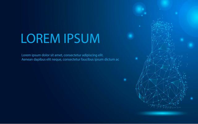 Abstract connected dots and lines bottle. Futuristic science lab background, blue, light. Molecules technology business medicine concept vector illustration