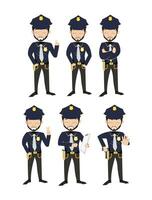 ensombrecido centinelas - policías en varios poses ilustrado en pulcro negro uniformes vector