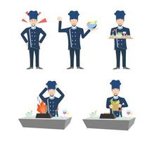 Sapphire Sizzle - Cartoon Vector Sets Capturing the Skill and Style of Chefs in Dark Blue Uniforms