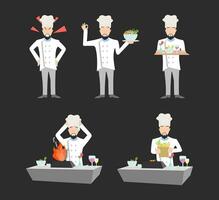 Culinary Choreography - Cartoon Vector Sets Capturing the Mastery of Chefs in White Uniforms Across Different Actions