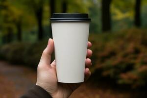 AI generated Paper cup mockup with black lid photo