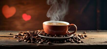 AI generated Hot Coffee with beans photo
