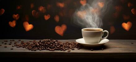 AI generated cup of coffee and beans photo