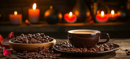 AI generated cup of coffee on table. photo