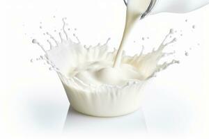 AI generated milk splash isolated on a white background photo