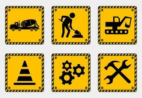 under construction warning sign for home and building icon set bundle pictogram printable signs poster template design vector