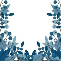 Frame of twigs and leaves with bottom and side borders in trendy blue. Design concept for greetings vector