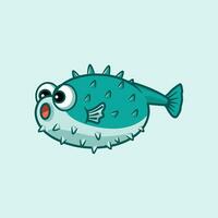 Happy puffer fish cartoon animal illustration vector