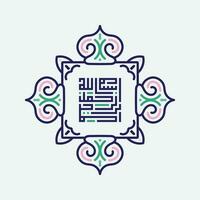 Bismillah Written in Islamic or Arabic Calligraphy with vintage frame. Meaning of Bismillah, In the Name of Allah, The Compassionate, The Merciful. vector