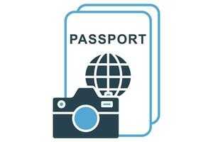 travel photography icon. camera with passport. duotone icon style. element illustration vector