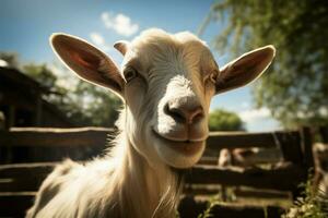 AI generated Goat Harmony A sunny day at the farm, goat content photo