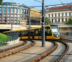 Yellow tram in Budapest photo