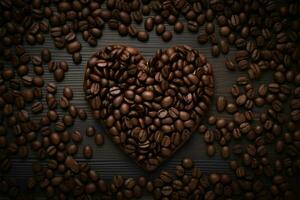 AI generated Heartfelt Brew Coffee beans arranged with love, forming a heart shape photo