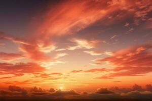 ai generado puesta de sol paleta cielo y nubes pintado en calentar puesta de sol matices foto