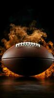 AI generated highlighting Dark background American football ball with intense smoke effect Vertical Mobile Wallpaper photo
