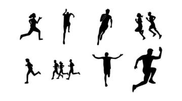 set of silhouettes of running athletes vector