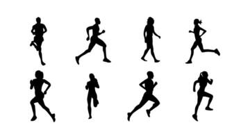 set of silhouettes of running athletes vector