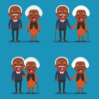 africano americano personas - retirado mayor mayor años Pareja en creativo plano vector personaje diseño abuelo y abuela en pie lleno longitud sonriente