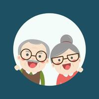 Retired elderly senior age couple in creative flat vector character design Grandpa and grandma standing full length smiling