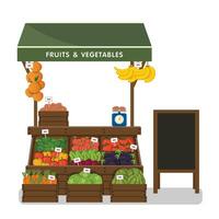 Farm shop. Local stall market. Selling vegetables. Flat vector illustration. Isolated on white background. Fresh food