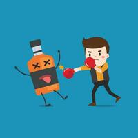 man punching liquor bottles to knock out. This illustration description to fighting for stop drinking alcohol. vector