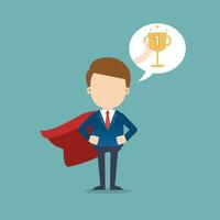 business suit and red cape superhero standing in a confident pose with his arms crossed. concept of leadership and success. Flat vector illustration.