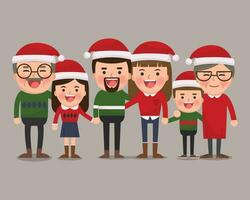 happy family in Christmas hats. Grandparents, parents and children together. Vector illustration of a flat design