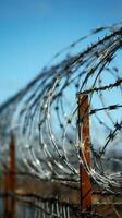 AI generated No entry Barbed wire on a fence signals a restricted area Vertical Mobile Wallpaper photo