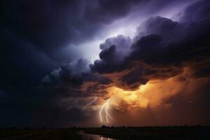 ai generado naturalezas furia dramático Tormentoso cielo evoca un sentido de atmosférico poder foto