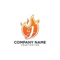 Icon Design Logo Letter J with Fire Vector Illustration.