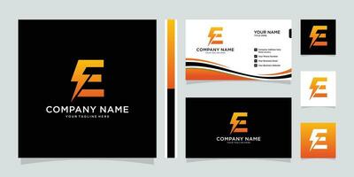 Initial E Letter with Lightning Bolt Logo Vector Design with business card design.