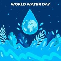 mundo agua día ilustración diseño con hojas y el tierra en el agua vector