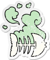 distressed sticker of a quirky hand drawn cartoon dead fish png