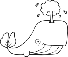 black and white cartoon whale spouting water png