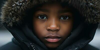 ai generado cautivador primeros planos de niño en invierno atuendo. ai generativo. foto