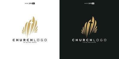 Church logo. Bible, Jesus' cross and angel wings. Wings church logo design icon. vector