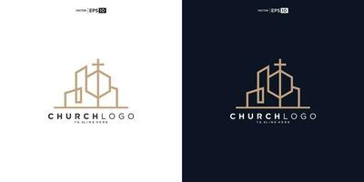 church christian with build shape logo design vector