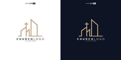 church christian with build shape logo design vector