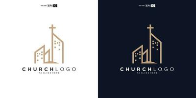 church christian with build shape logo design vector