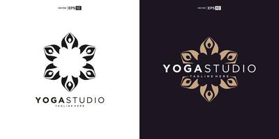 yoga estudio logo. bienestar salud spa línea icono. meditación símbolo. zen armonía equilibrar signo. vector