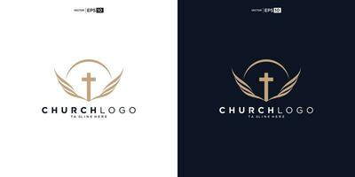 Iglesia logo. Biblia, Jesús' cruzar y ángel alas. alas Iglesia logo diseño icono. vector