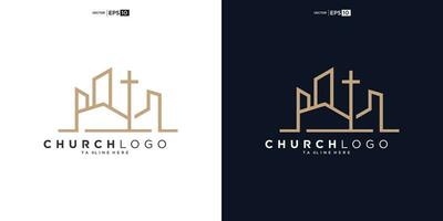 church christian with build shape logo design vector