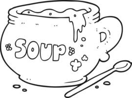 freihändig gezeichnet schwarz und Weiß Karikatur Schüssel von Suppe png