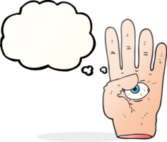 freehand drawn thought bubble cartoon spooky hand with eyeball png