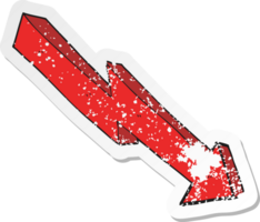 retro distressed sticker of a cartoon arrow down trend png