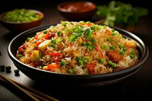 AI generated Balanced feast Enjoy a nutritious dinner with Asian fried rice photo