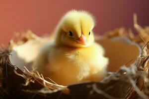 AI generated Sweet beginnings Newborn chick portrays cuteness and delicate innocence photo