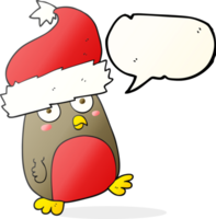 freehand drawn speech bubble cartoon christmas robin wearing christmas hat png