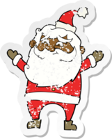 retro distressed sticker of a cartoon happy santa claus png